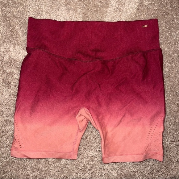 PINK Victoria’s Secret Ombré Perforated Bike Shorts Maroon and Pink Large - Picture 4 of 6